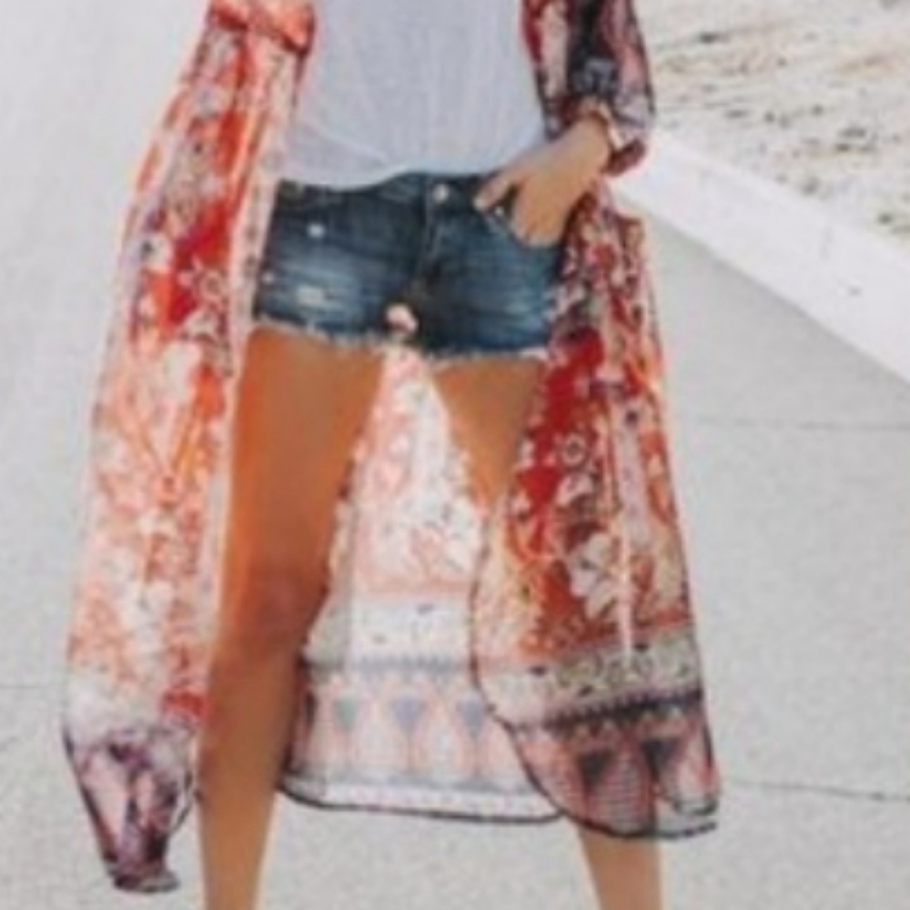 IDYL Duster Floral Berry Red Maxi Sheer NWT HPx3 - Picture 10 of 12